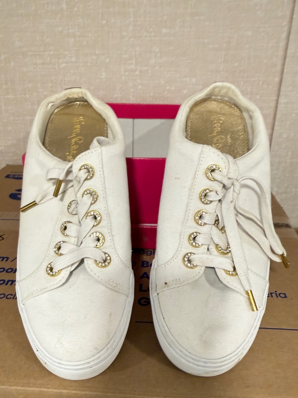 Lilly Pulitzer GUC Abigail White Canvas Mule Sneakers Size 8 Box - Picture 2 of 7